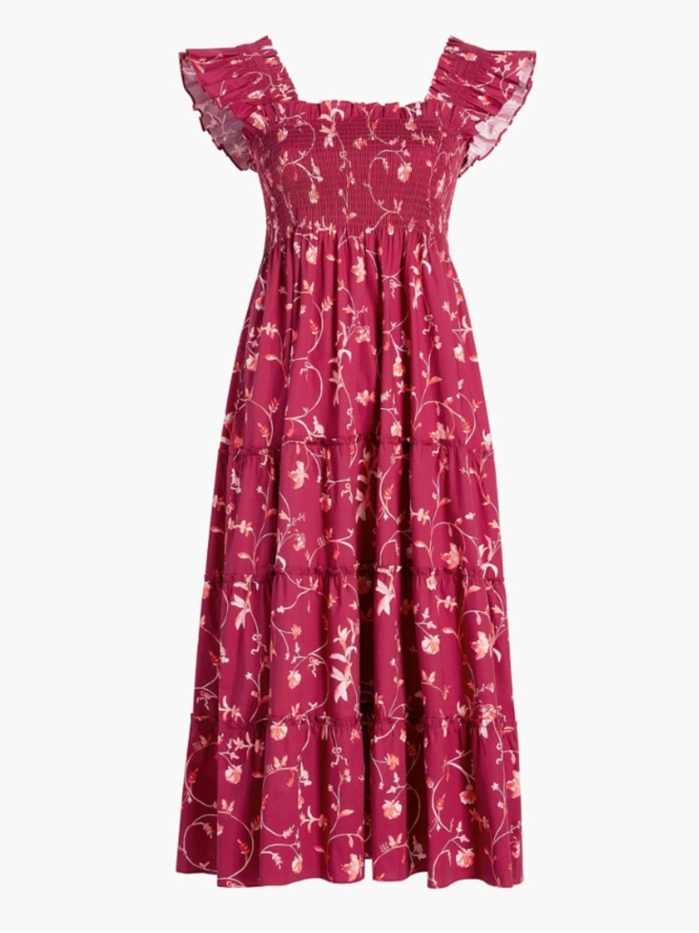 Hill House Ellie Burgundy Pink Floral Nap Midi Dress XL Smocked Tiered Like New - Picture 8 of 13
